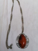 Alpaca chain with amber pendant.