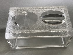 Retro üvegdoboz absztrakt mintàs fedéllel, 12 x 8 x 5 cm