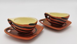 Retro cups in pairs, Hungarian handicraft ceramics