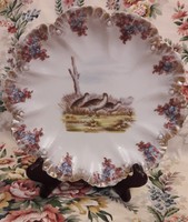 Antik madaras porcelán tányér, fali tányér (L2249)