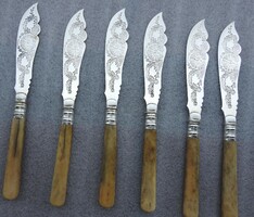 Régi angol csontnyelű ezüst kés készlet 6 db-os