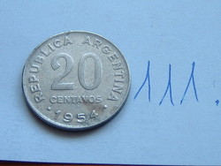 Argentina argentin 20 centavos 1954 nickel plated steel, san martin 111.