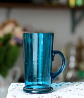 Antique blue blown glass commemorative glass