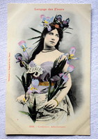 Antik Bergeret  üdvözlő fotó képeslap írisz hölgy