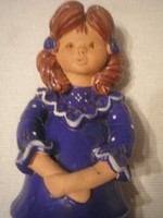 U4 Fabián Zója, marked 20 cm high-gloss glazed majolica brightly colored girl statue with pigtails