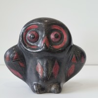 Mexikói ,fekete agyagból készült  kerámia bagoly-ritka vintage kézműves darab
