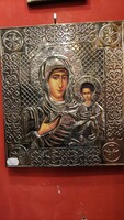Régi ikon reprodukció XX közepe század ezüst keretben. Szent Anya ""Szeretet" ".