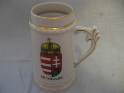 Gilded white ceramic jug with Hungarian coat of arms
