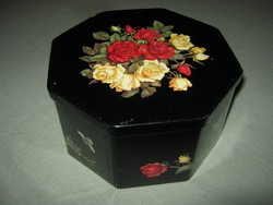 Vintage dán rózsás  fém doboz