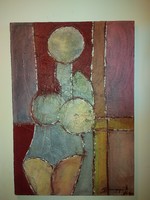 Festmény, 70x100 cm, absztrakt,  olaj, vászon, szignós