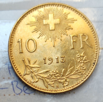 Svájc 10 Frank 1913 B arany Vreneli