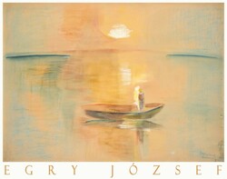 József Egry Balaton sunset 1935 expressionist landscape art poster, sunset golden bridge