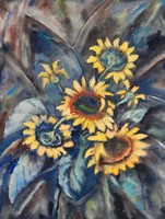 Eberhard Werner (1924-2002): Sunflowers, 1965 - Large Watercolor