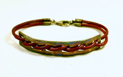 Modern designer leather strap with silver bracelet