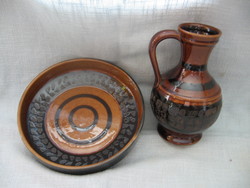 Retro gyűjtői Gmundner kerámia tál és korsó váza páros