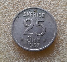 Svéd 25 őre 1957.  Ag ezüst
