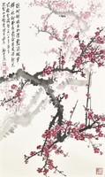 Vej ce-hsi red plum flowers, Chinese painting mural reprint print