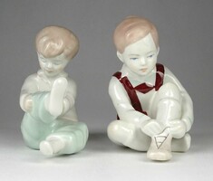 1I742 Jelzett Aquincumi porcelán fiú - lány figura pár