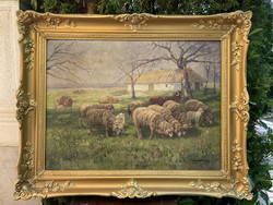 Ferenc Krupka: grazing flock of sheep 81x101cm !!!