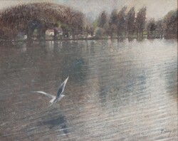 László Patay (1932-2002): seagull on the Danube in Ráckeve, 1991 - oil painting, framed
