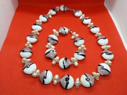 Murano glass and real pearl necklace, bracelet set