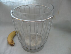 Large glass vase with pot and metal basket