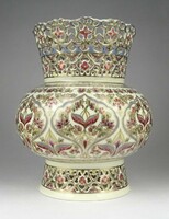 1I433 Gyönyörű vajszínű Zsolnay áttört porcelán váza 21.5 cm
