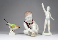 1I750 old aquincum porcelain figurine 3 pieces