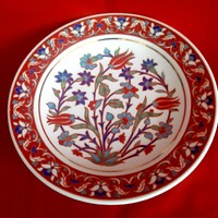 Török porcelán, eredeti Kütahya tányér, dísztányér arany kontúrozással