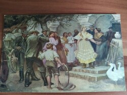 Antique artist postcard, deák-ebner: farewell from his parents' house