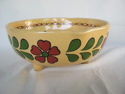 Hódmezővásárhely glazed folk ceramic fruit washing bowl with filter