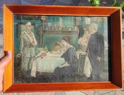 Antique Painting, Military Style. Soldier from the First World War.