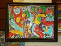 Németh Miklós festmény, 50x70 cm+szép keret, karton, olaj, szignó alul, balra