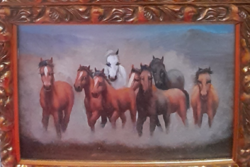 2 Equestrian pictures together in a beautiful carved frame 35x25