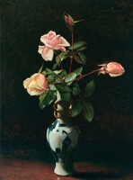 George Lambdin - Rózsa porcelán vázában - vászon reprint