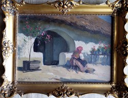 From 1 HUF !! Edvi illés aladár (1870-1958) oil painting! Village house ... Size 26x36cm plus frame!