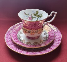 Chodziez lengyel porcelán reggeliző szett 3 részes csésze csészealj kistányér kávés teás rózsa virág