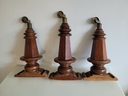 Old antique 3 piano feet with copper castors and wheels