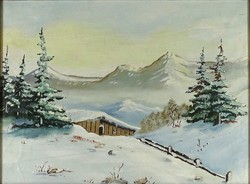 1I788 xx. Century painter: Tatra winter landscape with shelter