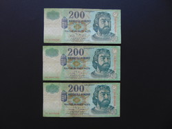 200 forint 3 darab 2001-2001-2005