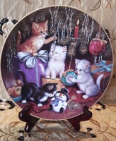 Christmas cat porcelain decorative plate, kitten wall plate (l2283)