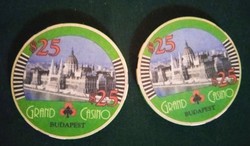 Two 25 USD chips Budapest Casino (collectors)