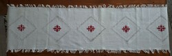 Antique runner with patterned weave, decorated with cross-stitch