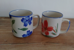 Retro small white porcelain mug with blue - red floral decor, 2 pcs