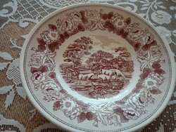 24.5 cm deep plate with a scene, brown xx