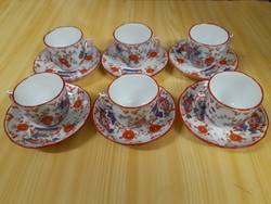 Alt Wien Fischer & Mieg Pirkenhammer Imari Mintás Porcelán 6 DB Mokkás Csésze Készlet,Szett.