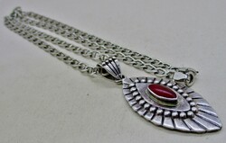 Beautiful antique silver necklace with beautiful red mustache pendant