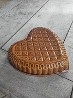 Régi szív alakú sütőforma - kerámia pite sütő forma - vintage konyhai dekoráció