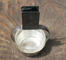 Antique alpaca match holder with original glass insert