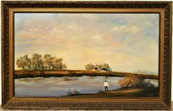 101X64cm jakus lászló - lonely angler zichy gallery painting with original guarantee!